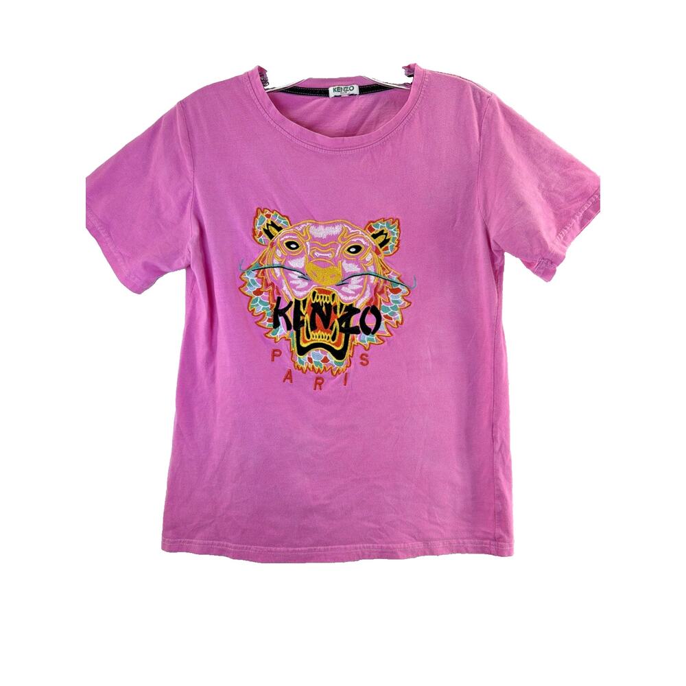Kenzo Paris Tiger Graphic T-Shirt Med Pink Embroidered Graphic Logo Top Rare